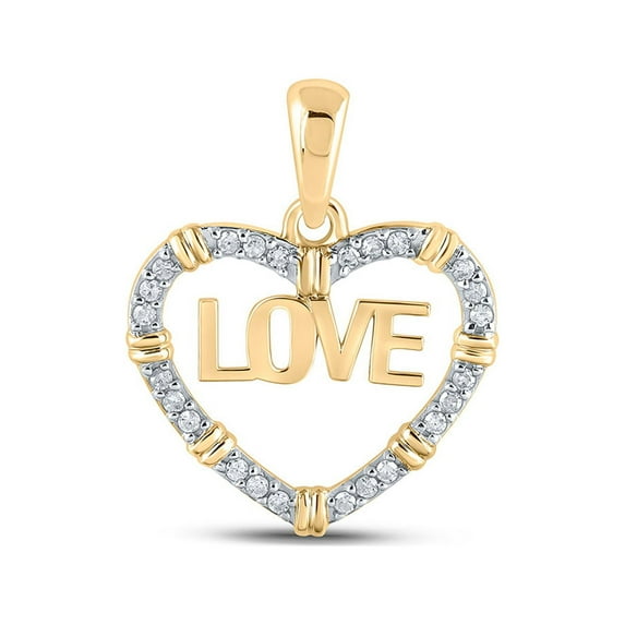 Macey Worldwide Jewelry 10k Yellow Gold Diamond Love Lovely Heart Pendant 1/6 Ctw