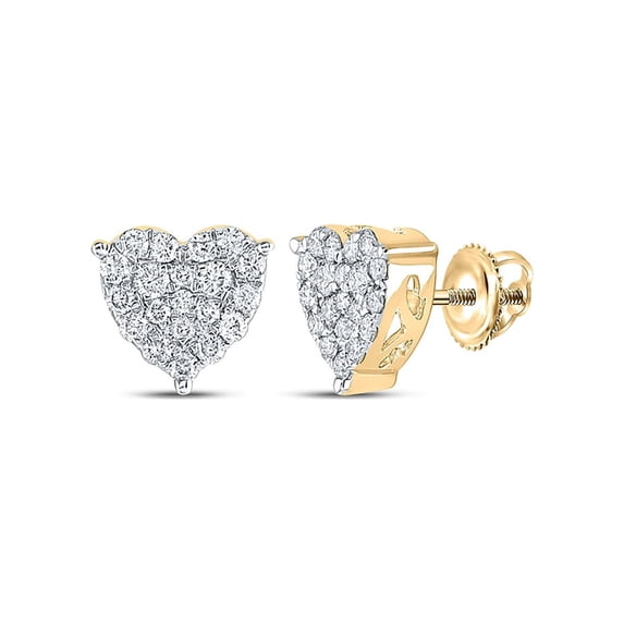 Macey Worldwide Jewelry 10k Yellow Gold Diamond Lovely Heart Earrings 3/4 Ctw