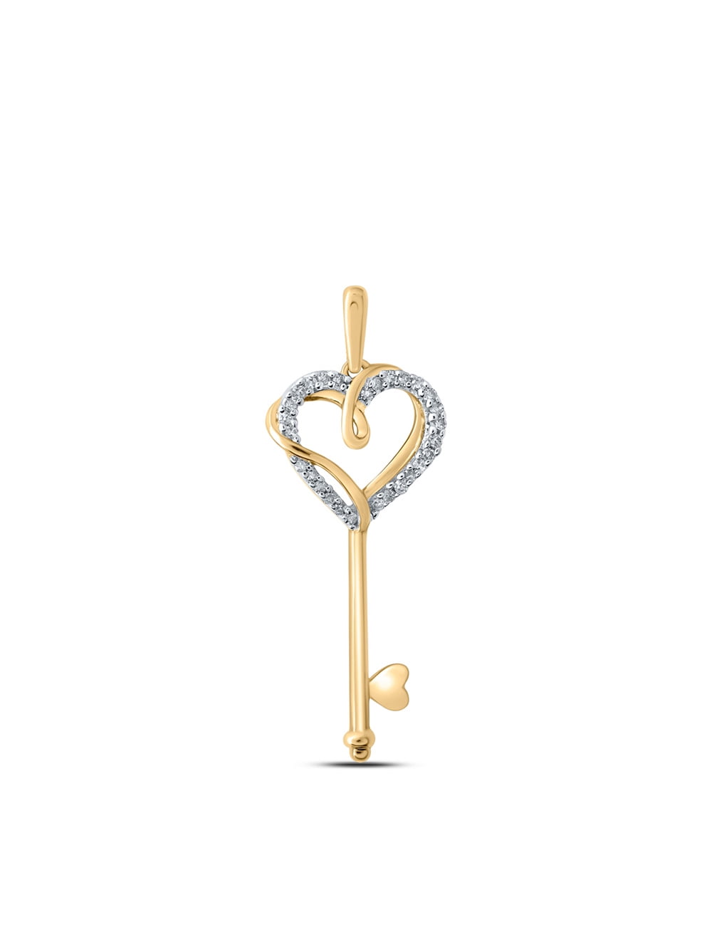 Macey Worldwide Jewelry 10k Yellow Gold Diamond Lovely Heart Key