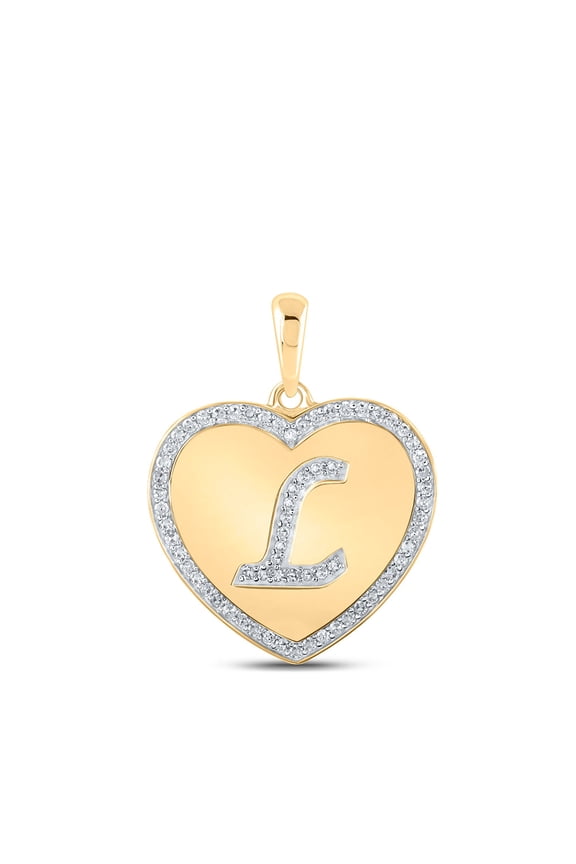 10k Yellow Gold Diamond Lovely Heart L Letter Pendant 1/4 Ctw