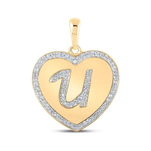 Macey Worldwide Jewelry 10k Yellow Gold Diamond Lovely Heart U Letter Pendant 1/4 Ctw