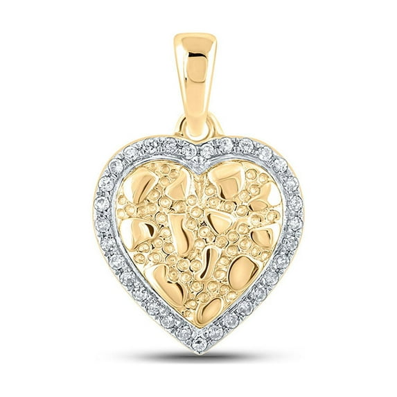 Macey Worldwide Jewelry 10k Yellow Gold Diamond Nugget Lovely Heart Pendant 1/12 Ctw
