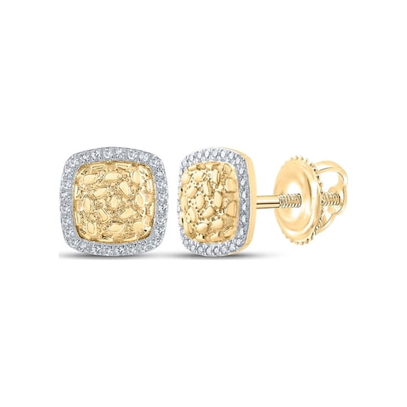 Macey Worldwide Jewelry 10k Yellow Gold Diamond Nugget Square Earrings 1/4 Ctw