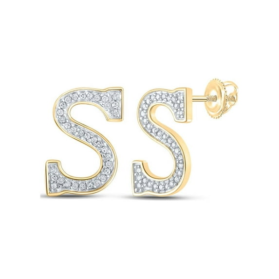 Macey Worldwide Jewelry 10k Yellow Gold Diamond S Initial Letter Earrings 1/8 Ctw