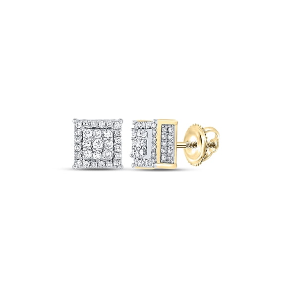 Macey Worldwide Jewelry 10k Yellow Gold Diamond Square Earrings 1/2 Ctw