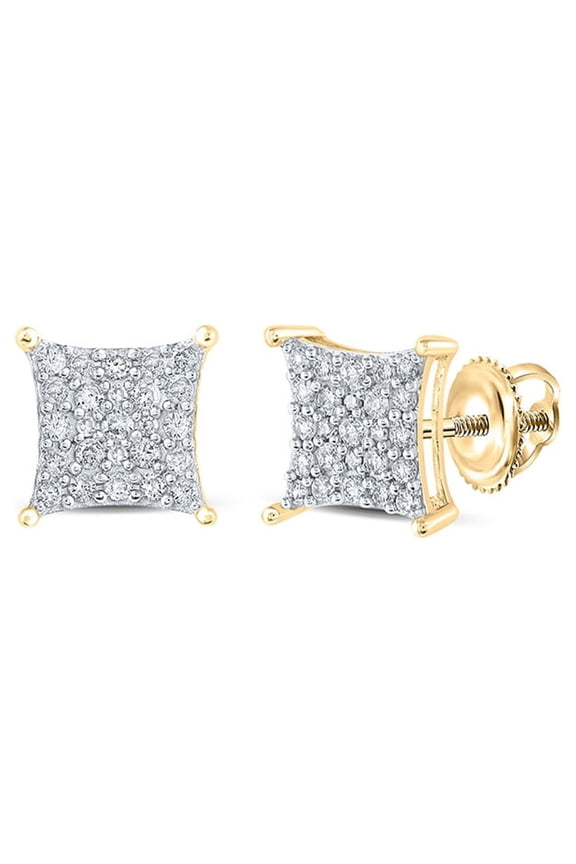 10k Yellow Gold Diamond Square Earrings 1/4 Ctw