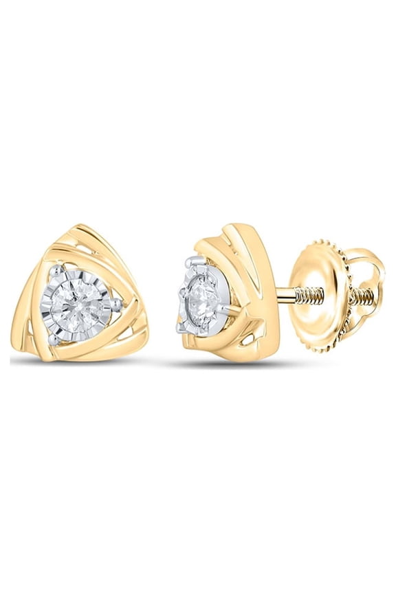 10k Yellow Gold Diamond Triangle Earrings 1/6 Ctw