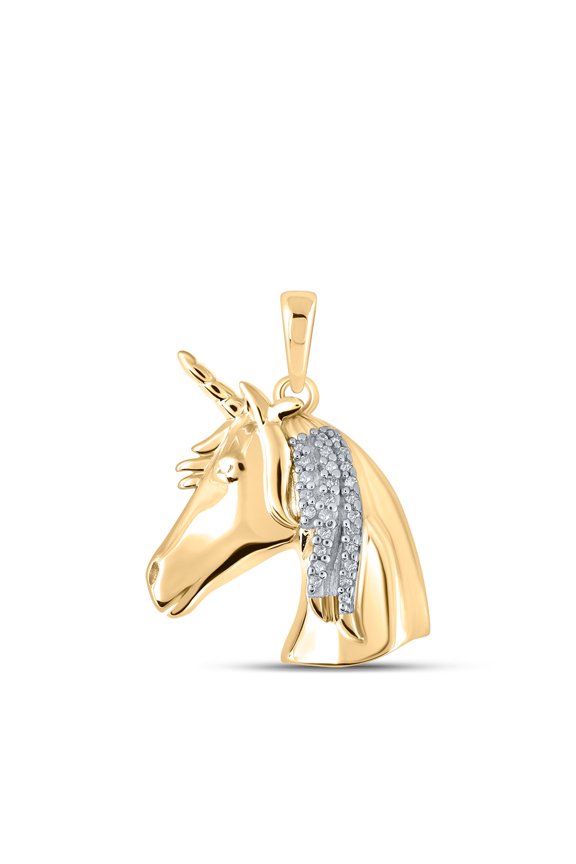 10k Yellow Gold Diamond Unicorn Animal Pendant 1/20 Ctw