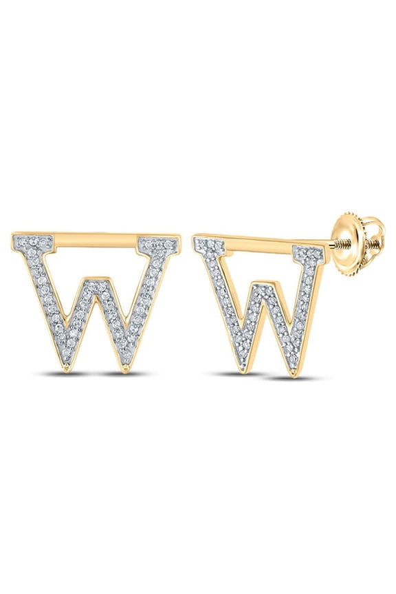 10k Yellow Gold Diamond W Initial Letter Earrings 1/6 Ctw