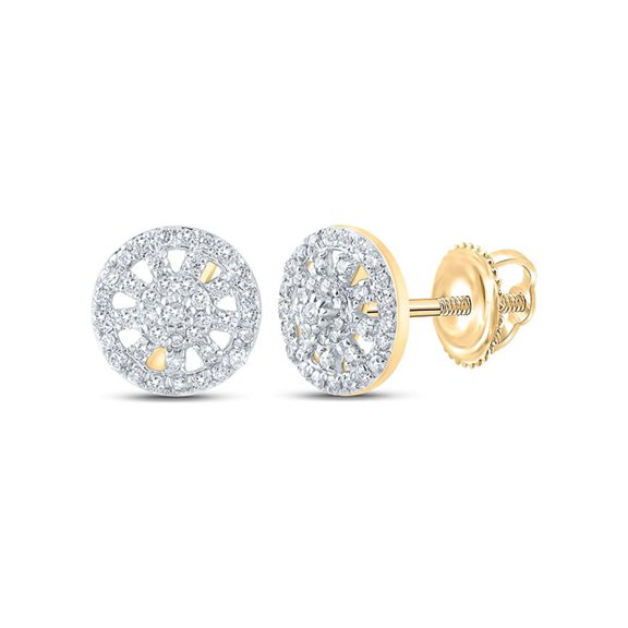 Macey Worldwide Jewelry 10k Yellow Gold Diamond Wagon Wheel Earrings 1/3 Ctw