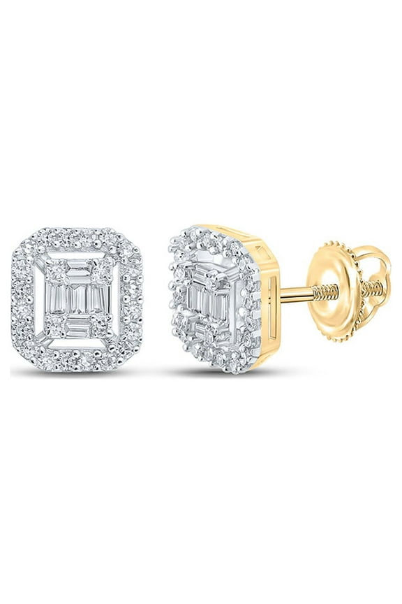 10k Yellow Gold Mens Baguette Diamond Earrings 1/4 Ctw