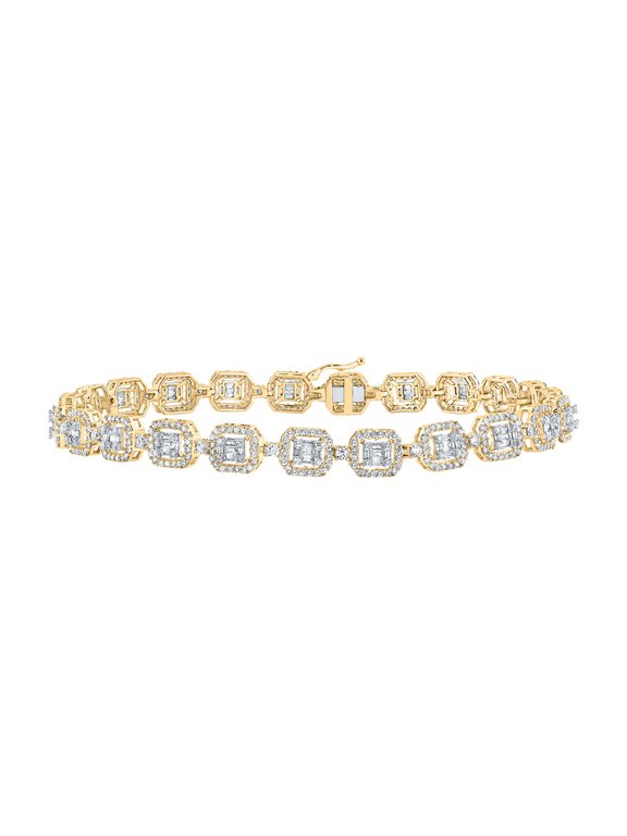 10k Yellow Gold Mens Baguette Diamond Square Link Bracelet 4 Ctw