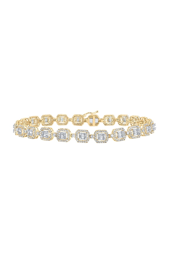 10k Yellow Gold Mens Baguette Diamond Square Link Bracelet 4 Ctw