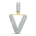 thumbnail image 1 of Macey Worldwide Jewelry 10k Yellow Gold Mens Baguette Diamond V Initial Letter Pendant 3/8 Ctw, 1 of 2