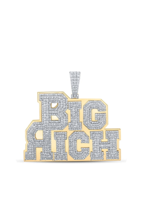 10k Yellow Gold Mens Diamond Big Rich Charm Pendant 3-3/8 Ctw