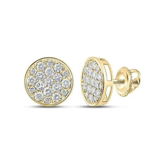Macey Worldwide Jewelry 10k Yellow Gold Mens Diamond Button Earrings 1 Ctw