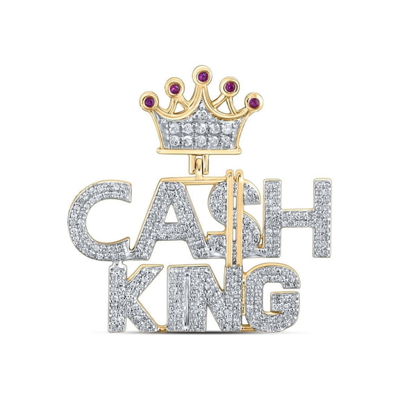 Macey Worldwide Jewelry 10k Yellow Gold Mens Diamond Cash King Crown Charm Pendant 1/2 Ctw