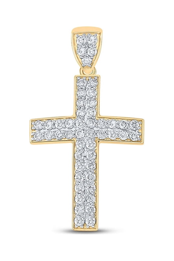 10k Yellow Gold Mens Diamond Cross Charm Pendant 1 Ctw