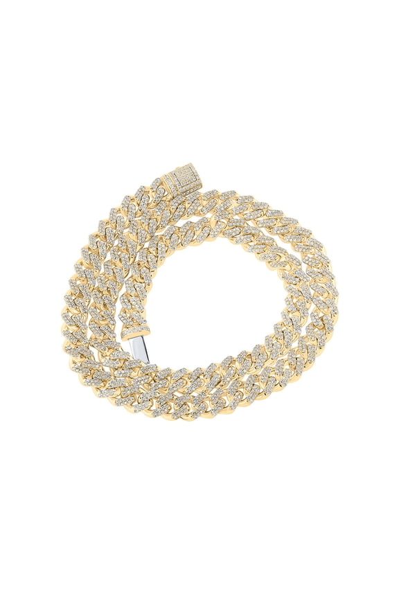 10k Yellow Gold Mens Diamond Cuban Link Chain Necklace 12-3/8 Ctw