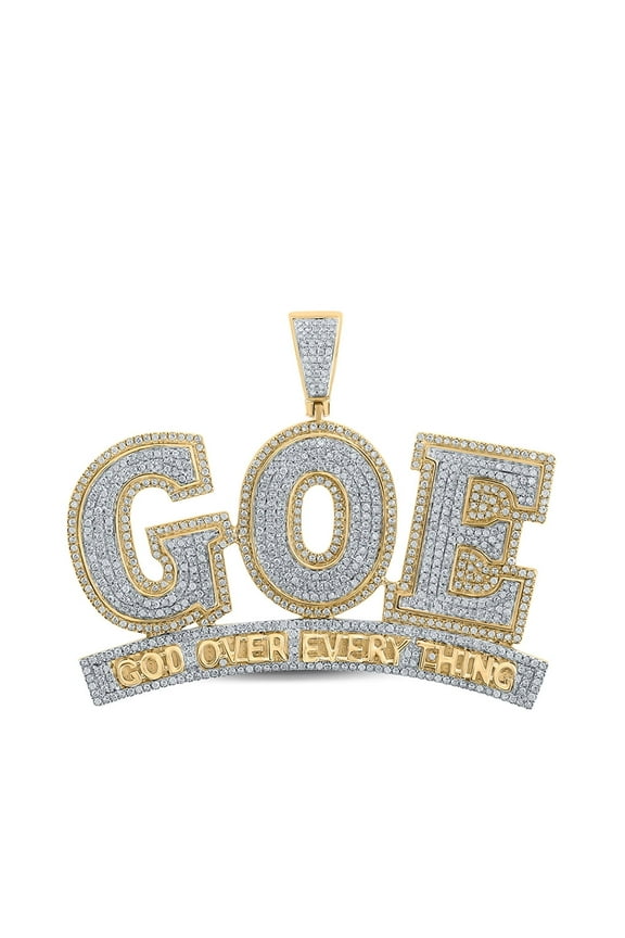 10k Yellow Gold Mens Diamond God Over Everything Charm Pendant 2-1/3 Ctw