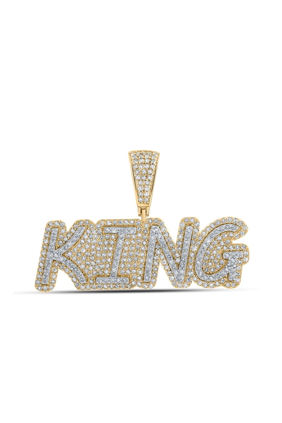 10k Yellow Gold Mens Diamond KING Charm Pendant 1 Ctw