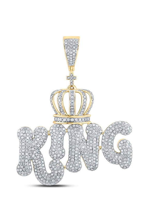 10k Yellow Gold Mens Diamond King Crown Charm Pendant 2-3/8 Ctw