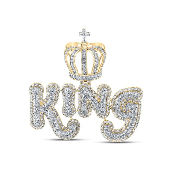 Macey Worldwide Jewelry 10k Yellow Gold Mens Diamond King Crown Charm Pendant 4-7/8 Ctw