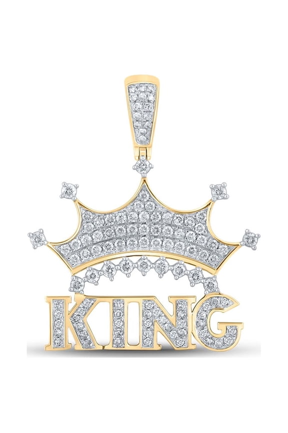 10k Yellow Gold Mens Diamond King Crown Charm Pendant 7/8 Ctw