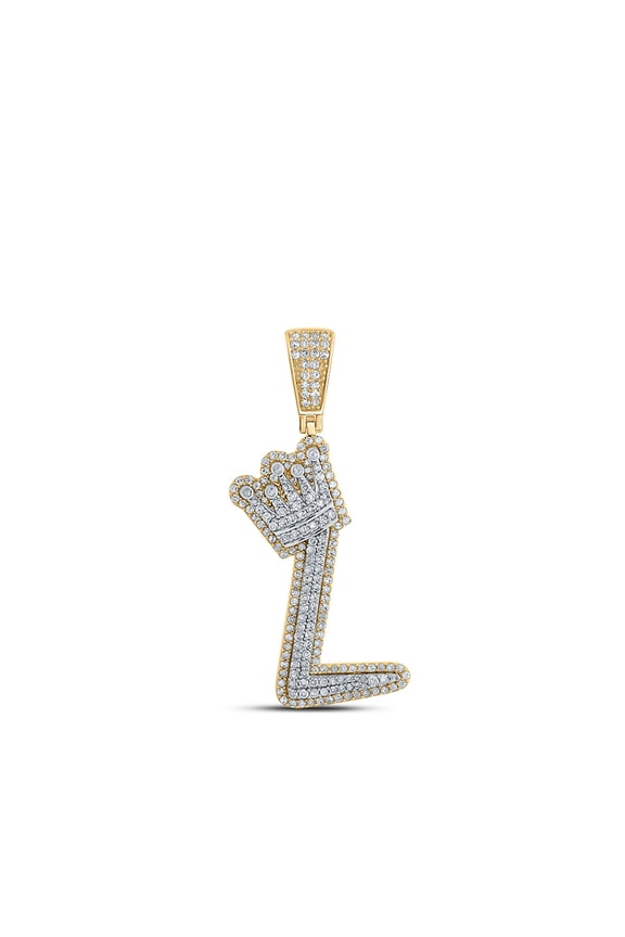 10k Yellow Gold Mens Diamond L Crown Letter Charm Pendant 1 Ctw