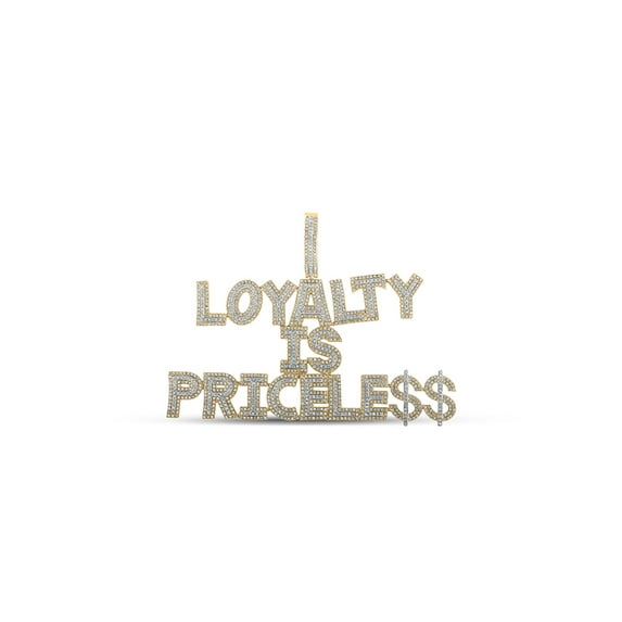 Macey Worldwide Jewelry 10k Yellow Gold Mens Diamond Loyalty Priceless Charm Pendant 2-7/8 Ctw