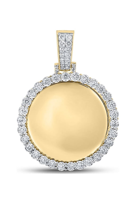 10k Yellow Gold Mens Diamond Memory Circle Mirror Charm Pendant 3/4 Ctw