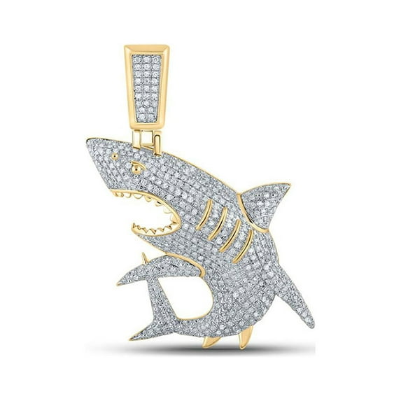Macey Worldwide Jewelry 10k Yellow Gold Mens Diamond Shark Charm Pendant 1 Ctw