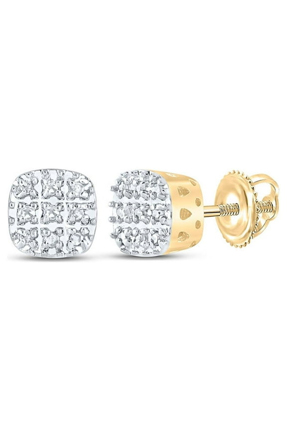 10k Yellow Gold Mens Diamond Square Earrings 1/20 Ctw