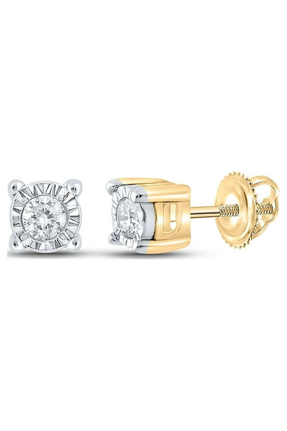 10k Yellow Gold Mens Diamond Stud Earrings 1/20 Ctw