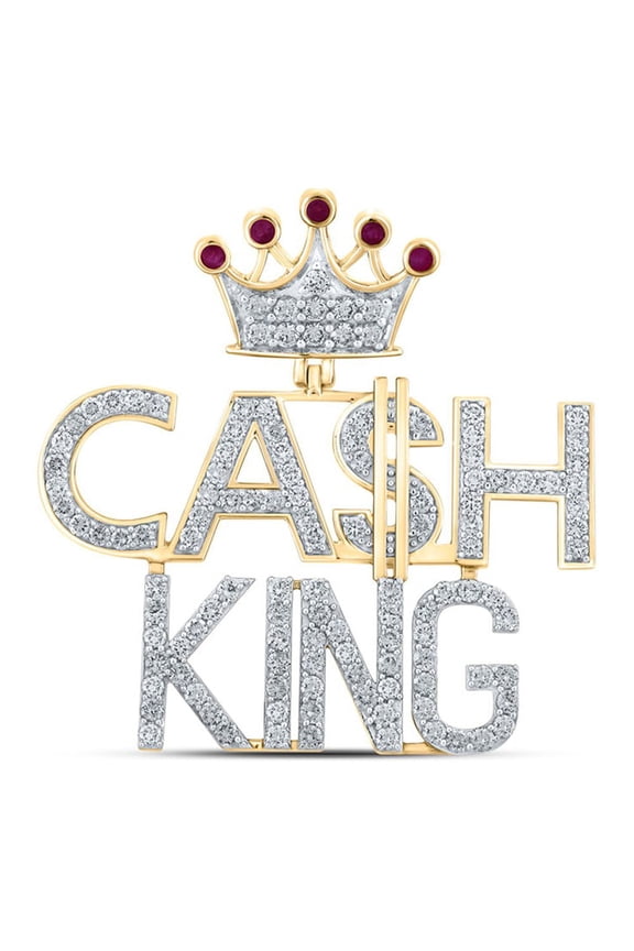 10k Yellow Gold Mens Ruby Diamond Cash King Charm Pendant 3-3/4 Ctw
