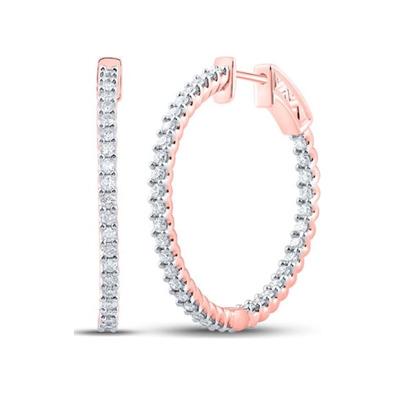 Macey Worldwide Jewelry 14k Rose Gold Diamond Slender In Out Hoop Earrings 1-1/2 Ctw