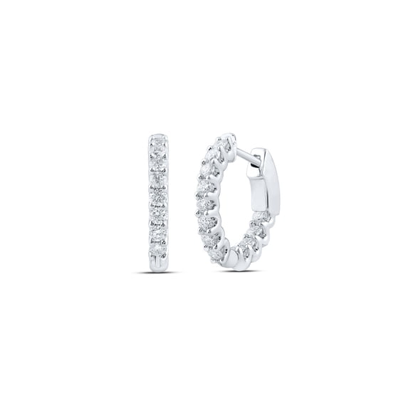 Macey Worldwide Jewelry 14k White Gold Diamond Inside Outside Hoop Earrings 1 Ctw