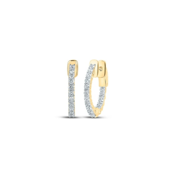 Macey Worldwide Jewelry 14k Yellow Gold Diamond In Out Hoop Earrings 1 Ctw