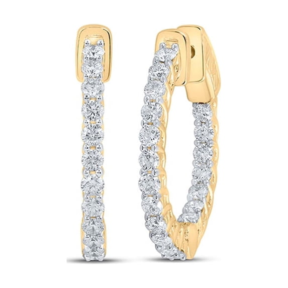 Macey Worldwide Jewelry 14k Yellow Gold Diamond In Out Hoop Earrings 2 Ctw