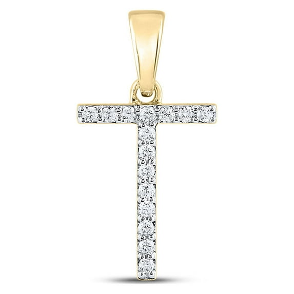 Macey Worldwide Jewelry 14k Yellow Gold Diamond T Initial Letter Pendant 1/8 Ctw