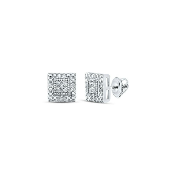 Macey Worldwide Jewelry Silver Diamond Square Earrings 1/8 Ctw