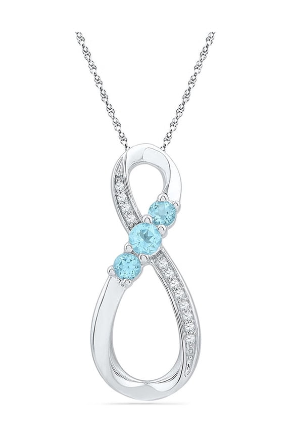 Silver Lab Created Blue Topaz 3-Stone Infinity Pendant 1/3 Ctw