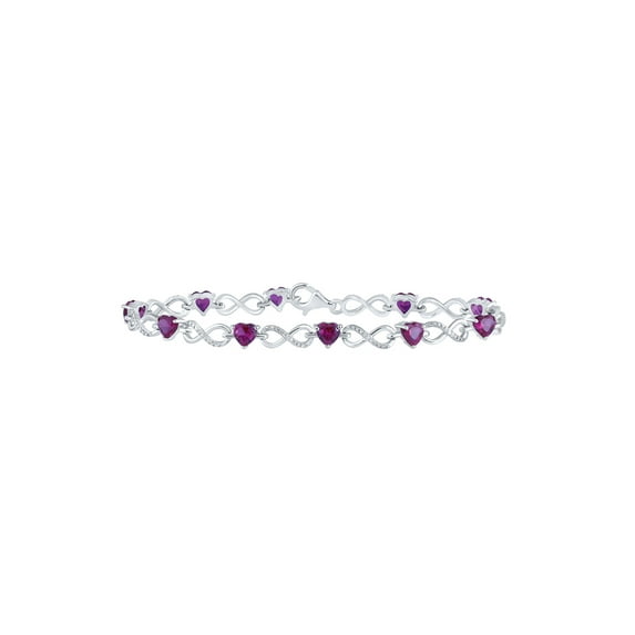 Macey Worldwide Jewelry Silver Lovely Heart Lab Created Ruby Diamond Infinity Bracelet 7 Ctw