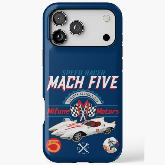 Mach 5 Speed Racer Tribute Retro White Coupe Graphic iPhone Case 17 through 11 Pro Max