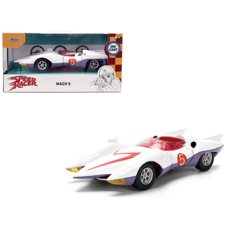 Mach 5 White with Red Stripes and Interior "Speed Racer" (1967) TV Series "Anime Hollywood Rides" 1/32 Diecast Model Car by Jada