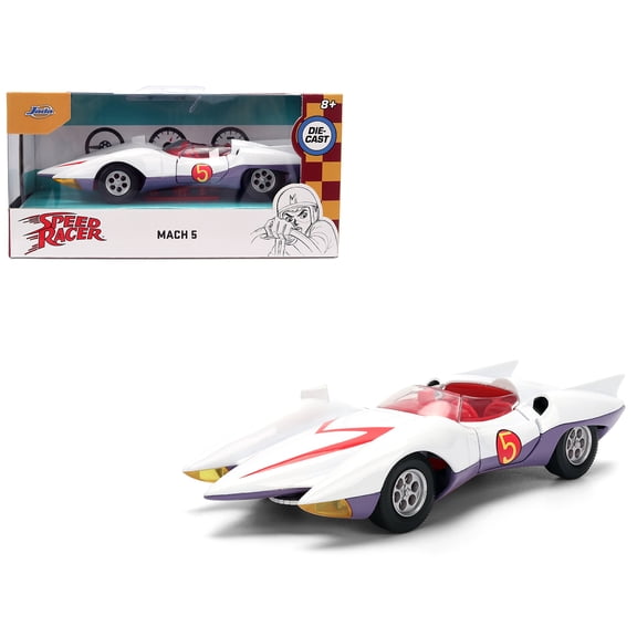Mach 5 White with Red Stripes and Interior "Speed Racer" (1967) TV Series "Anime Hollywood Rides" 1/32 Diecast Model Car by Jada