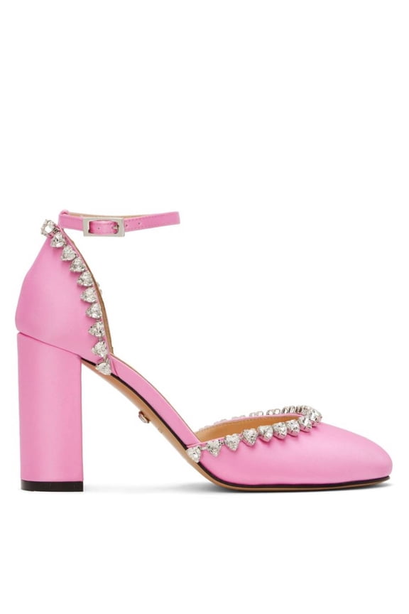 Audrey 95 Crystal Heart Satin Pumps, Brand Size 35 ( US Size 5 )
