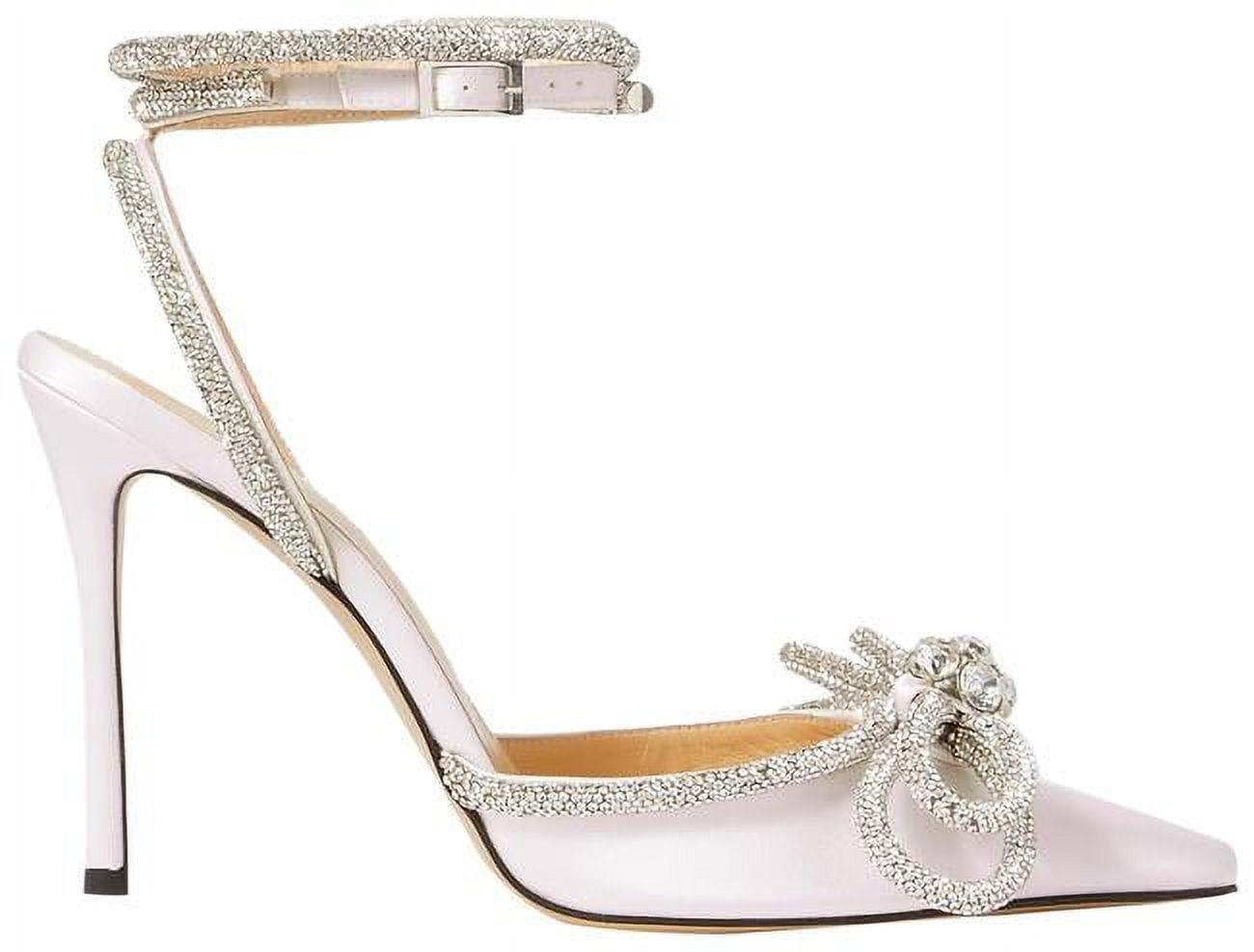 Mach Mach Women White Double Bow Crystal Embellished Silk Satin