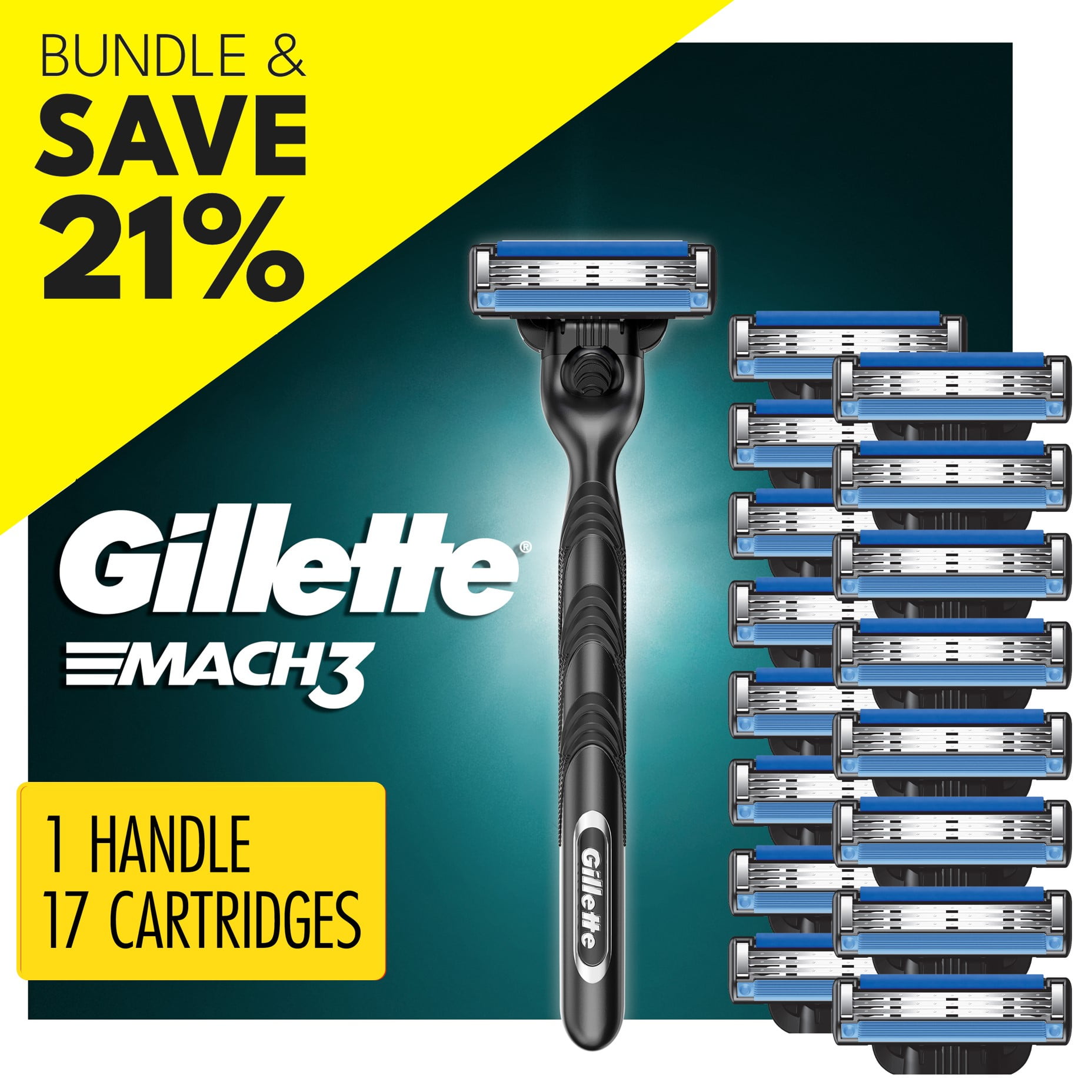 Gillette Mach3 Manual Razor Bundle with 17 Blade Cartridge Refills (Walmart Exclusive)