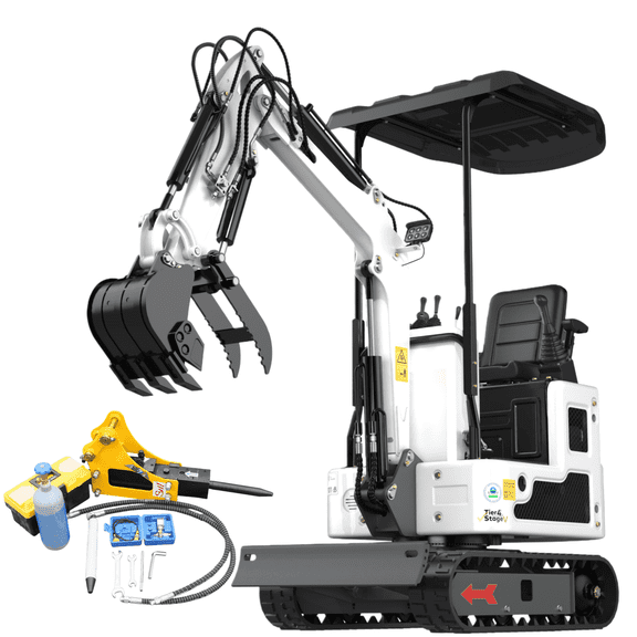 MachPro 1.2 Ton New Pilot Control B&S Gasoline Mini Excavator, With Hydraulic Breaking Hammer, Work for Tight Space Construction, Landscaping, Farming